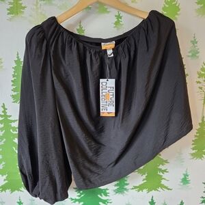 Future Collective Black Asymmetrical Baloon Sleeve Top